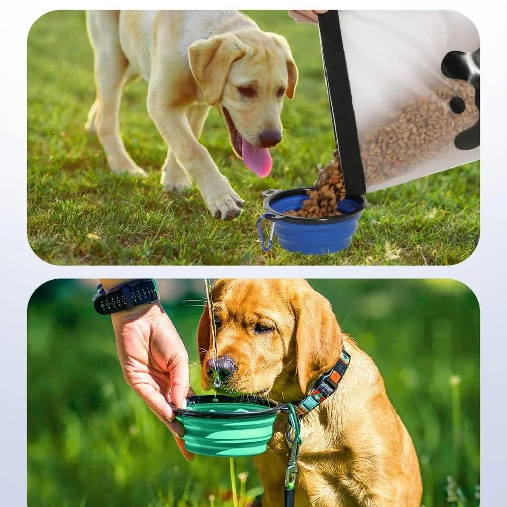 Silicone Pet Food Storage Bag,14-Cup Dog Food Bag with 2PCS Collapsible Travel B